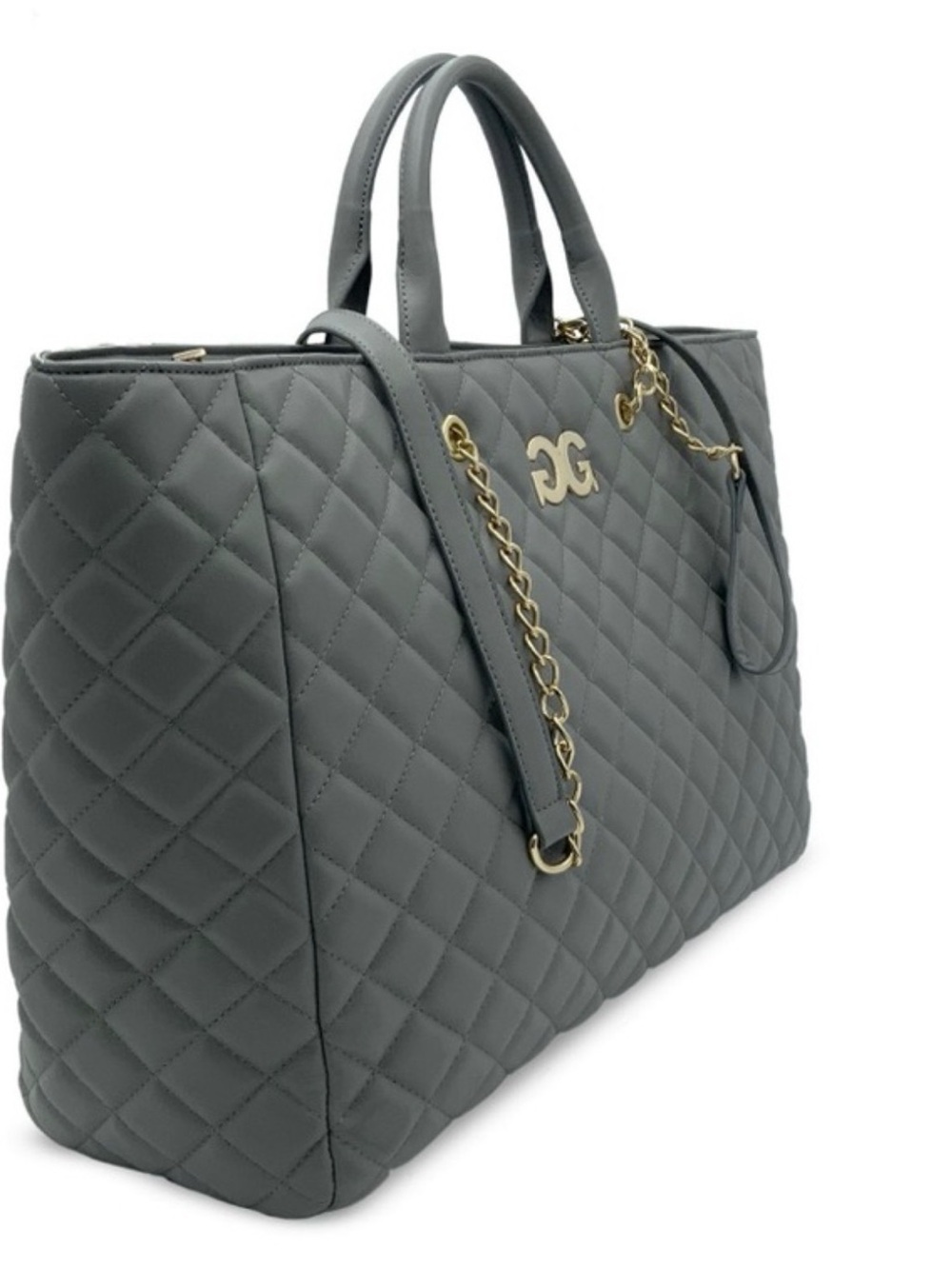 Gilda Paris Quilted Large Tote Bag Grey Stylish Carryall New with Tags - Picture 3 of 12